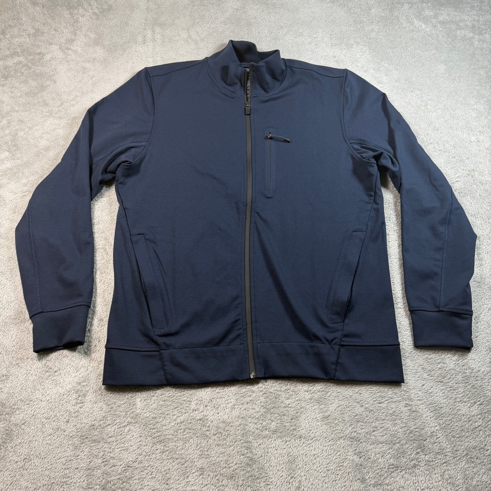 Mack Weldon Atlas Jacket Mens Medium Navy Blue Full Zip Tech Pockets Activewear